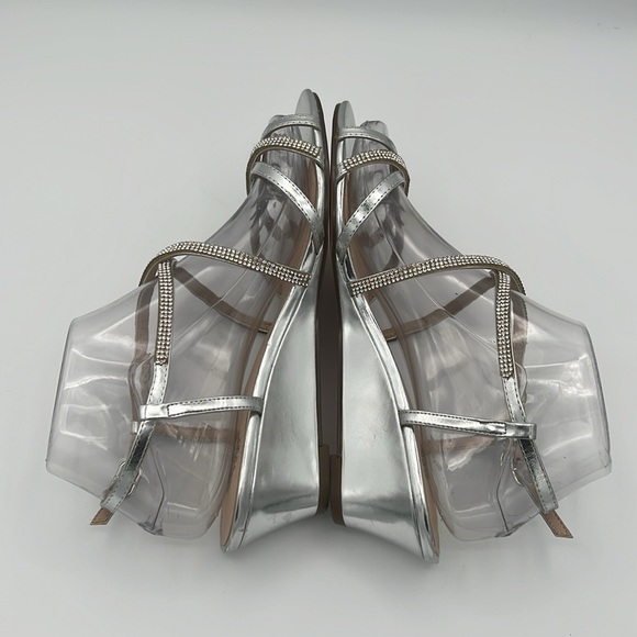 I. Miller silver rhinestone ankle strap low wedge heel sandals 7 M - Picture 4 of 8